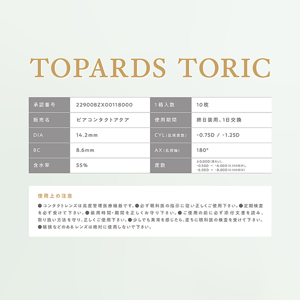 トパーズワンデートーリック レンズ アドキット